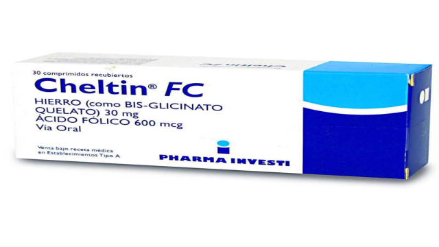 CHELTIN FC HIERRO (como BIS-GLICINATO QUELATO) ACIDO FOLICO 600 MCG X 30 COMPRIMIDOS RECUBIERTOS MEGALABS
