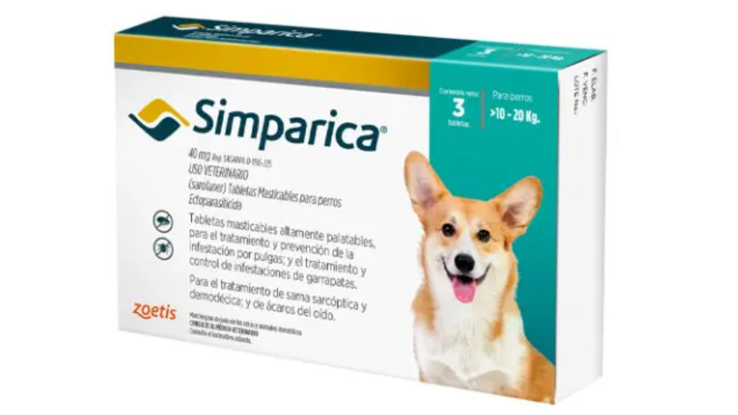 SIMPARICA SAROLANER 40MG 10 A 20 KG X 3 COMPRIMIDOS MASTICABLES