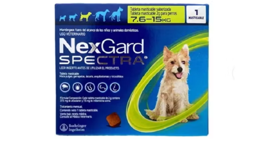 NEXGARD SPECTRA AFOXOLANER 37,5 MG MILBEMICINA OXIMA 7,5 MG 7,6 -15 KG X 1 COMPRIMIDO MASTICABLE
