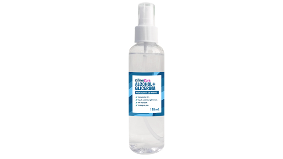 DIFEMCARE ALCOHOL + GLICERINA HIGIENIZANTE DE MANOS X 140 ML 