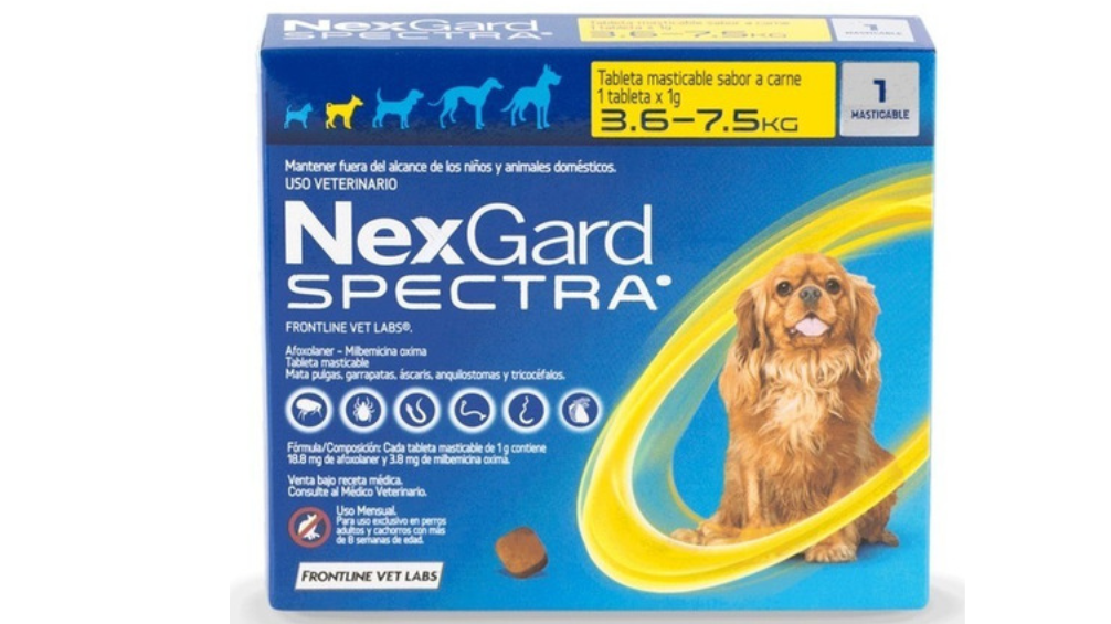 NEXGARD SPECTRA AFOXONALER 18,75 MG MILBEMICINA OXIMA ,75 MG 3,6 - 7,5 KG X 1 COMPRIMIDO MASTICABLE