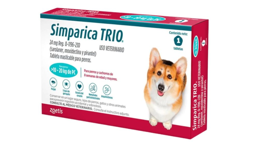 SIMPARICA TRIO 10 A 20 KG X 1 COMPRIMIDO MASTICABLE
