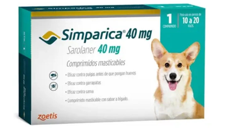 SIMPARICA SAROLANER 40 MG PERROS DE 10 A 20 KG X 1 COMPRIMIDO MASTICABLE ZOETIS 