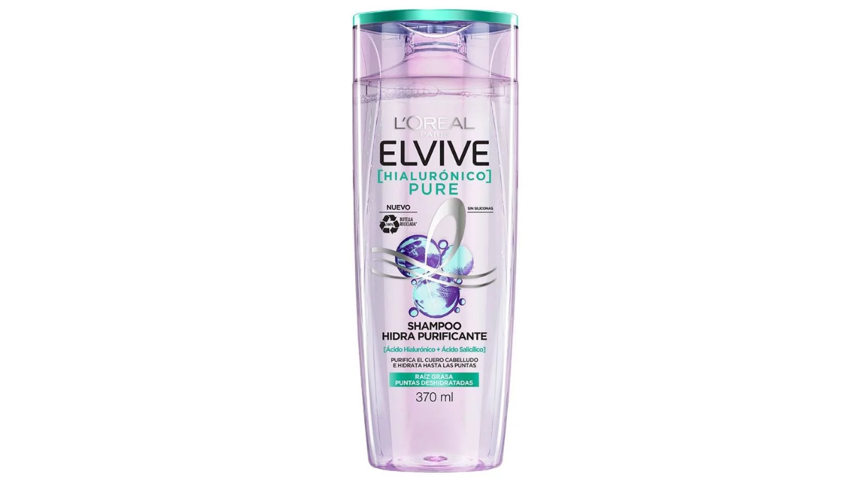 ELVIVE HIALURONICO PURE SHAMPOO HIDRA PURIFICANTE RAIZ GRASA PUNTAS DESHIDRATADAS X 370 ML