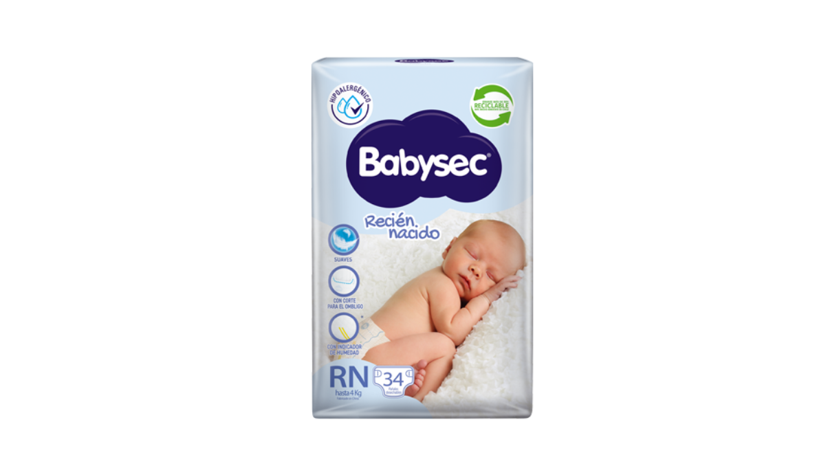 BABYSEC RECIEN NACIDO RN PAÑAL X 34 UNIDADES