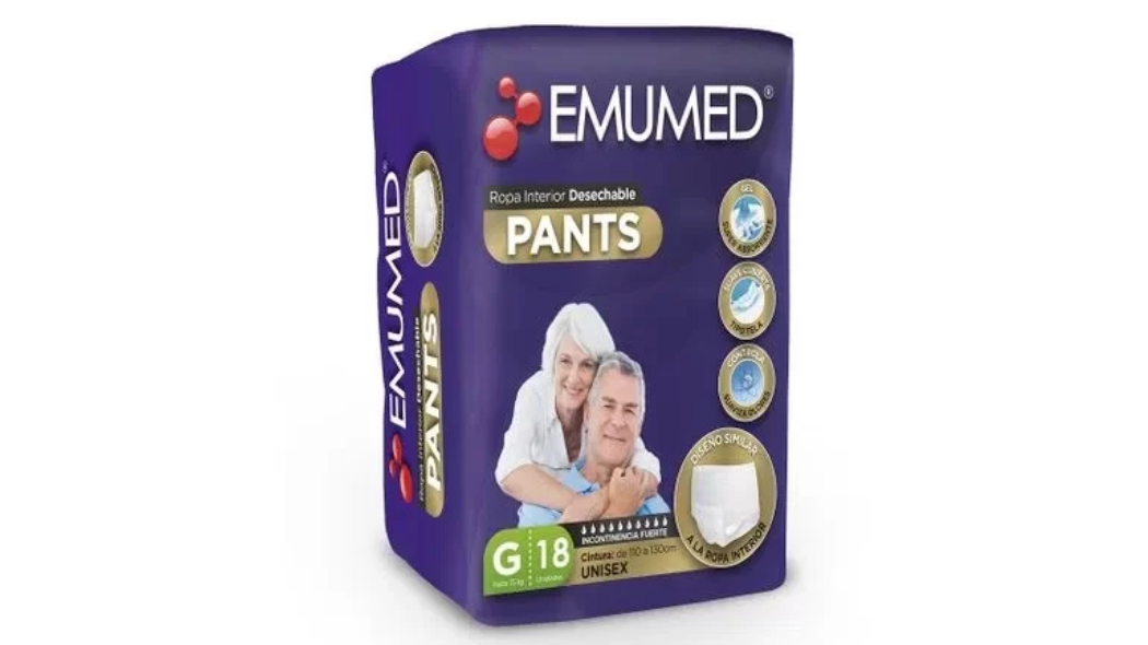 EMUMED PAÑAL ADULTO PANTS TIPO CALZON INCONTINENCIA FUERTE TALLA G X 18 UNIDADES