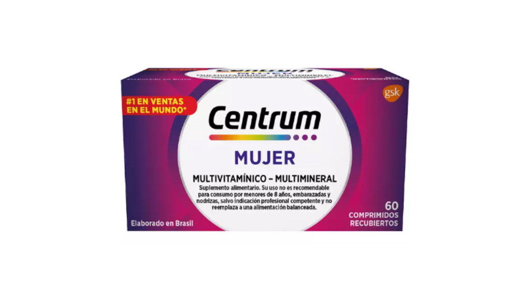 CENTRUM MUJER MULTIVITAMINICO MULTIMINERAL X 60 COMPRIMIDOS RECUBIERTOS GSK
