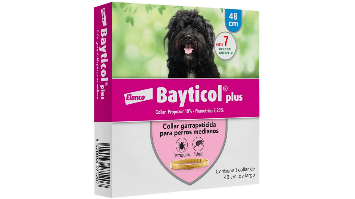 BAYTICOL PLUS COLLAR GARRAPATICIDA PERROS MEDIANOS 48 CM LARGO CUELLO X 1 UNIDAD