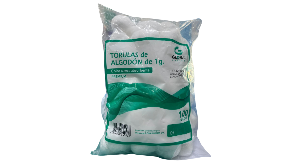 TORULAS DE ALGODON DE 1 GRAMO BLANCO ABSORBENTE PREMIUM X 100 UNIDADES