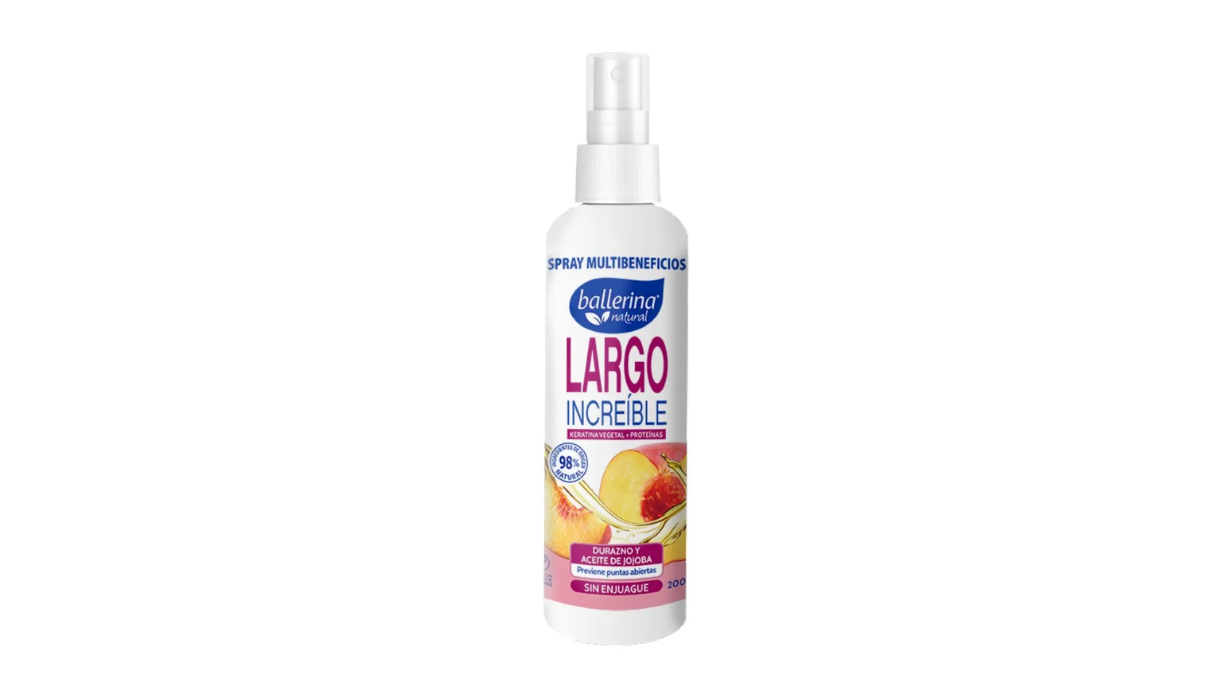 BALLERINA LARGO INCREIBLE SPRAY MULTIBENEFICIOS DURAZNO JOJOBA PREVIENE PUNTAS ABIERTAS X 200 ML