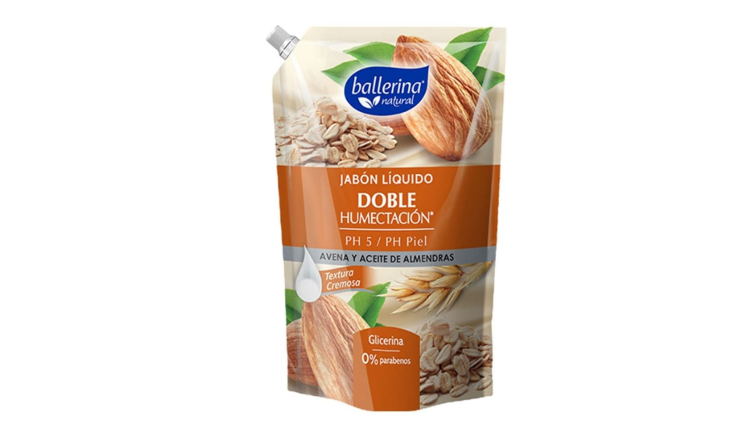 BALLERINA JABON LIQUIDO DOBLE HUMECTACION AVENA Y ACEITE DE ALMENDRAS X 750 ML