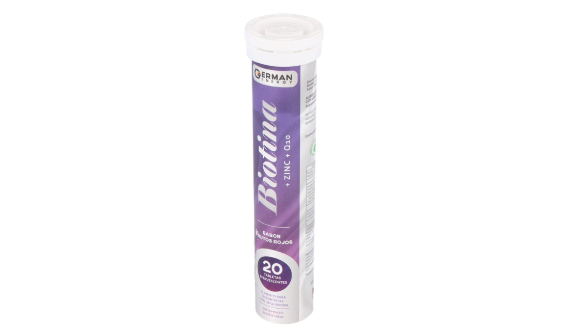 BIOTINA ZINC Q10 FRUTOS ROJOS X 20 TABLETAS EFERVESCENTES GERMAN ENERGY