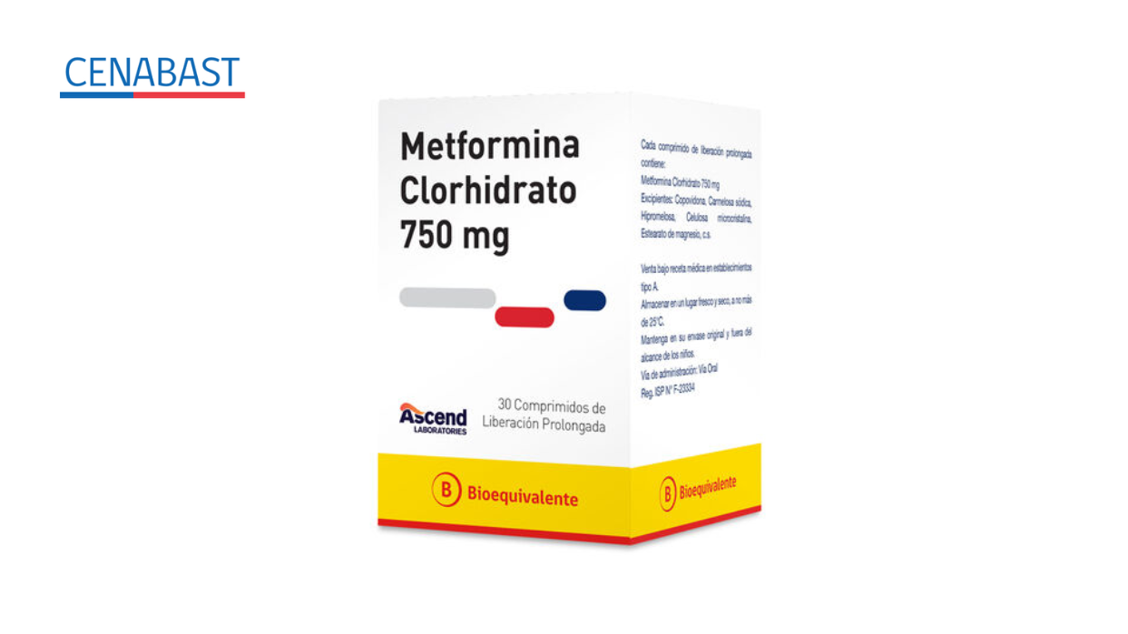 METFORMINA CLORHIDRATO 750 MG X 30 COMPRIMIDOS DE LIBERACION PROLONGADA [CENABAST]
