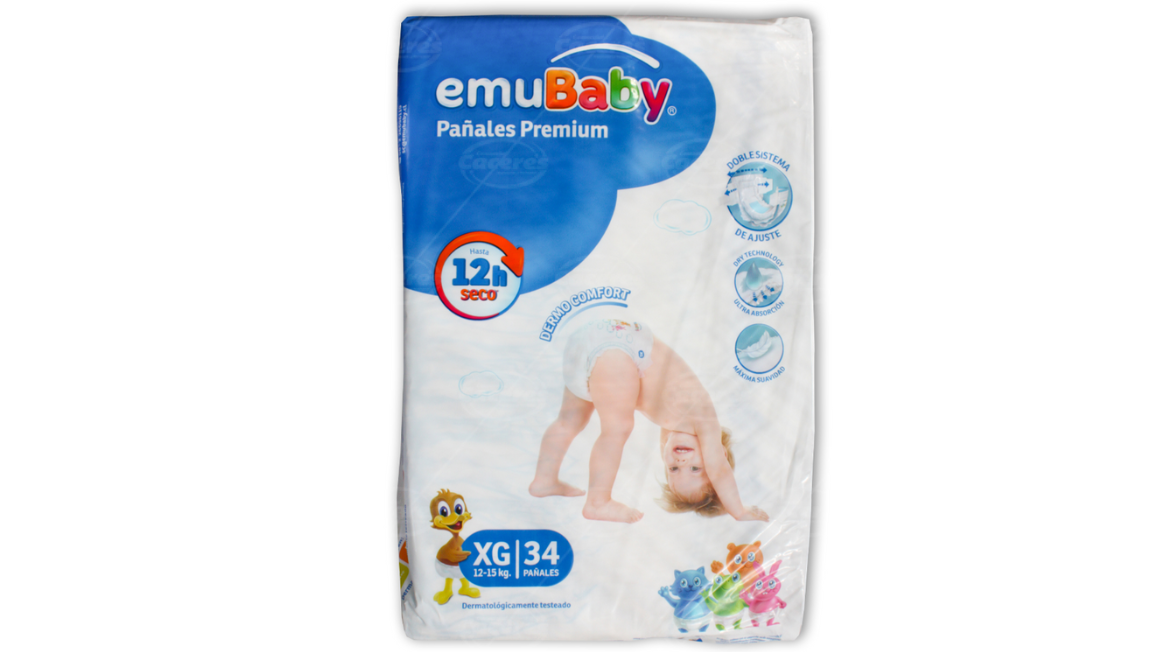 EMUBABY PAÑALES PREMIUM XG X 34 UNIDADES