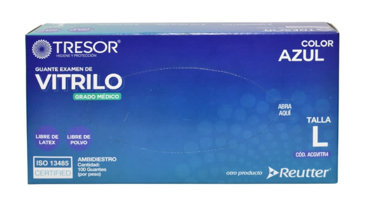 TRESOR GUANTE EXAMEN DE VITRILO TALLA L X 100 UNIDADES