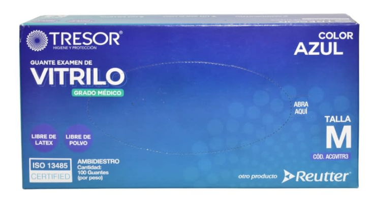 TRESOR GUANTE EXAMEN DE VITRILO TALLA M X 100 UNIDADES