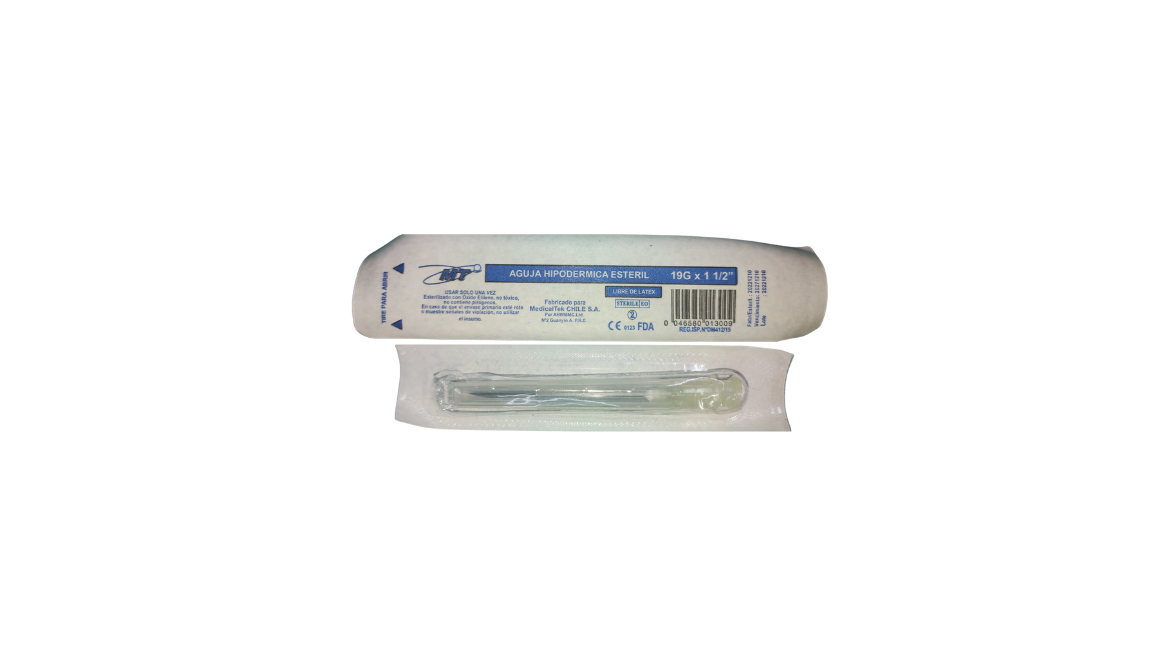 MT AGUJA HIPODERMICA ESTERIL 19G X 1 1/2 UNIDAD