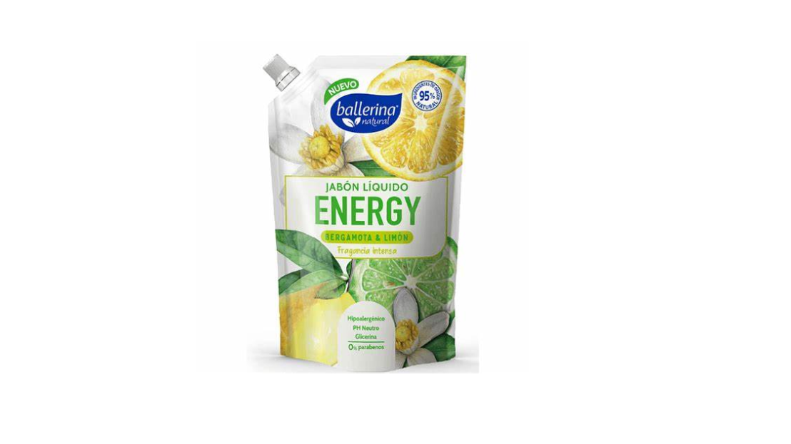 BALLERINA JABON LIQUIDO ENERGY BERGAMOTA Y LIMON PH 0 HIPOALERGENICO X 750 ML