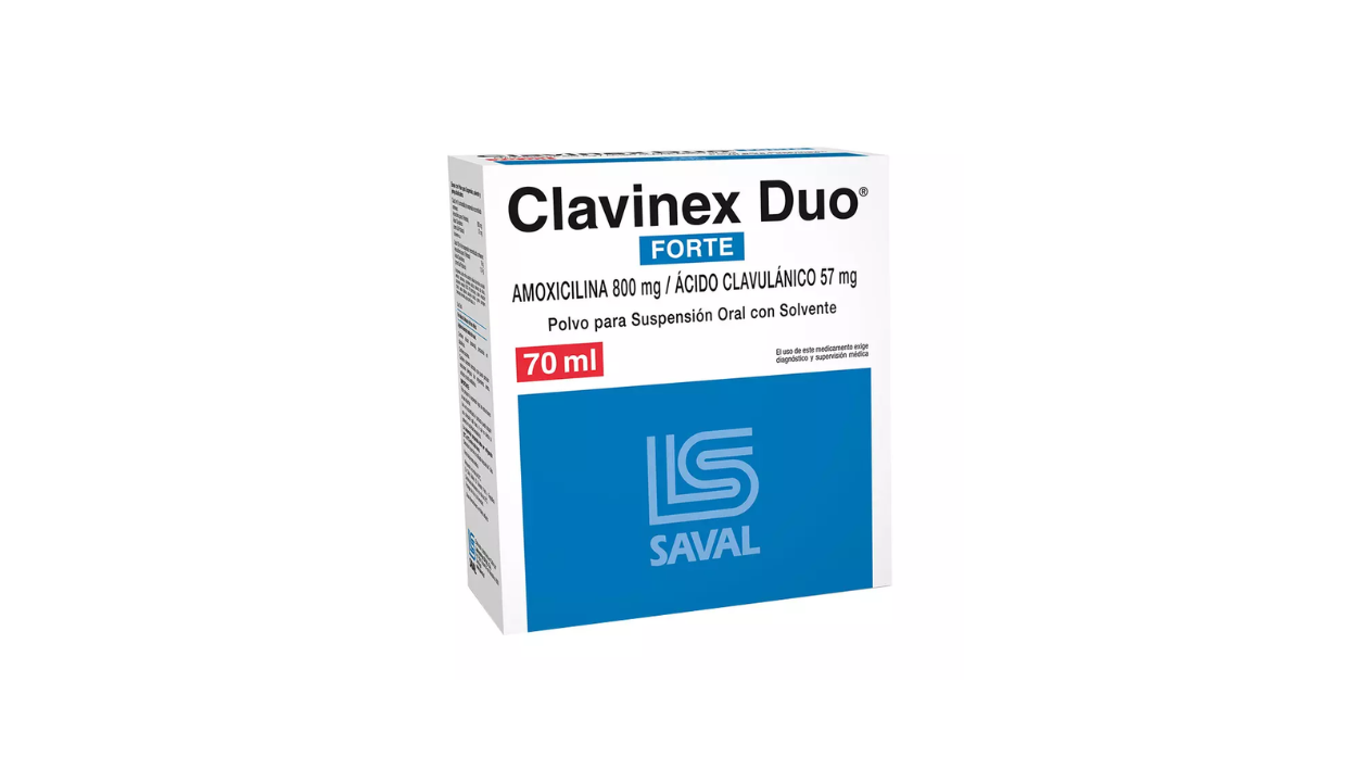 CLAVINEX DUO FORTE AMOXICILINA + ACIDO CLAVULANICO 800/57 MG / 5 ML POLVO PARA SUSPENSION ORAL CON SOLVENTE X 70 ML