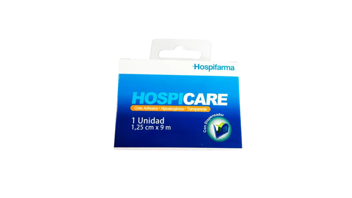 HOSPICARE CINTA ADHESIVA TRANSPARENTE CON DISPENSADOR 1,25 CM X 9 METROS X 1 UNIDAD