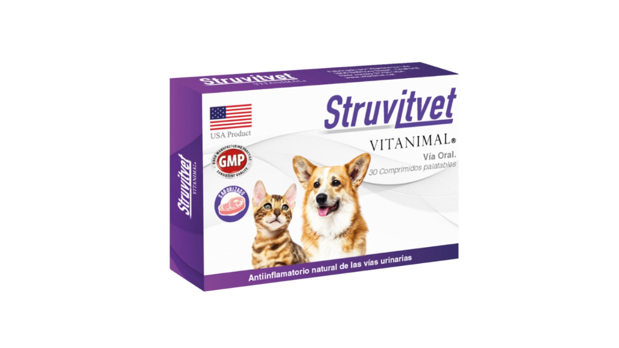 STRUVITVET VITANIMAL ANTIINFLAMATORIO NATURAL DE VIAS URINARIAS CANINOS Y FELINOS X 30 COMPRIMIDOS PALATABLES