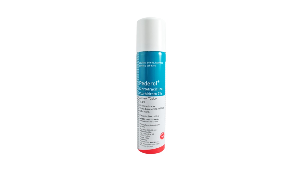 PEDEROL CLORTETRACICLINA CLORHIDRATO 2% AEROSOL TOPICO CAPRINOS BOVINOS OVINOS CERDOS CABALLOS X 250 ML