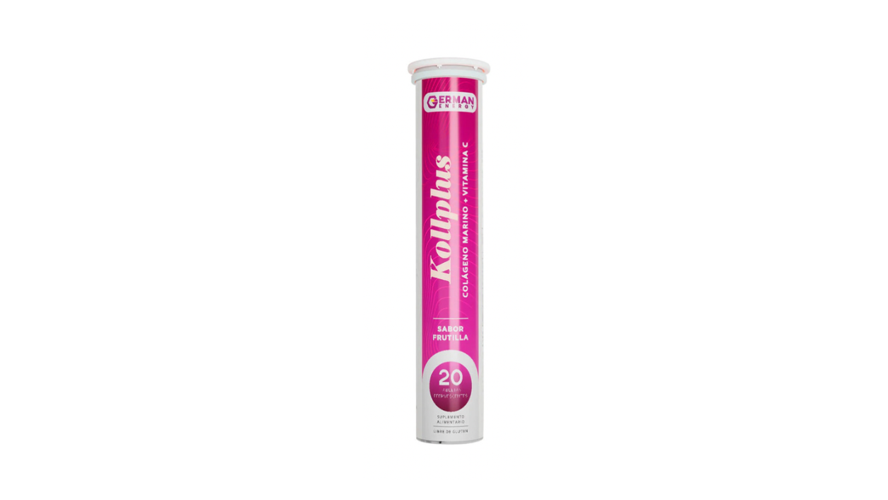 KOLLPLUS COLAGENO HIDROLIZADO + VITAMINA C SABOR FRUTILLA X 20 TABLETAS EFERVESCENTES GERMAN ENERGY