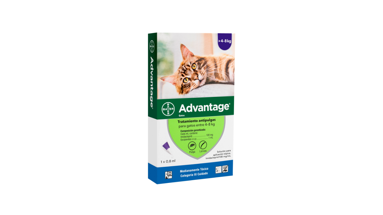 ELANCO ADVANTAGE GATOS TRATAMIENTO ANTIPULGAS PARA GATOS 4 - 8 KG IMIDACLOPRID 100 MG/0,8 ML X 1 PIPETA