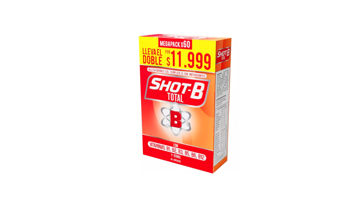 SHOT-B TOTAL VITAMINAS B1 B2 B3 B5 B6 B12 SUPLEMENTO ALIMENTARIO X 60 CAPSULAS PROMOPACK GENOMMA LAB