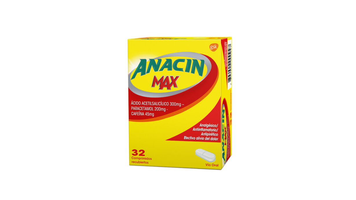 ANACIN MAX ACIDO ACETILSALICILICO/PARACETAMOL/CAFEINA 300-200-45MG X 32 COMPRIMIDOS RECUBIERTOS GSK