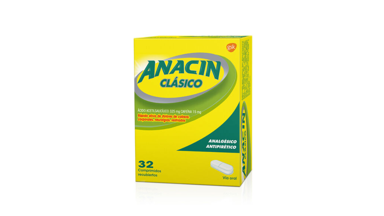 ANACIN CLASICO ACIDO ACETILSALICILICO + CAFEINA 325/15 MG X 32 COMPRIMIDOS RECUBIERTOS GSK