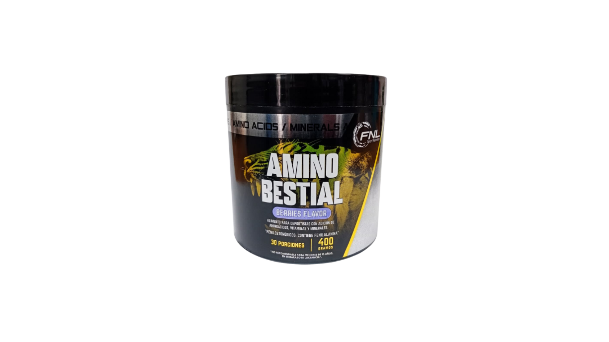 AMINO BESTIAL ALIMENTO PARA DEPORTISTAS CON AMINOACIDOS, VITAMINAS Y MINERALES SABOR BERRIES X 400 GRAMOS