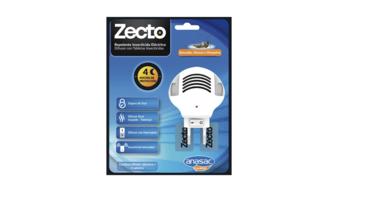 ZECTO REPELENTE INSECTICIDA DIFUSOR ELECTRICO CON 4 TABLETAS X 1 UNIDAD ANASAC