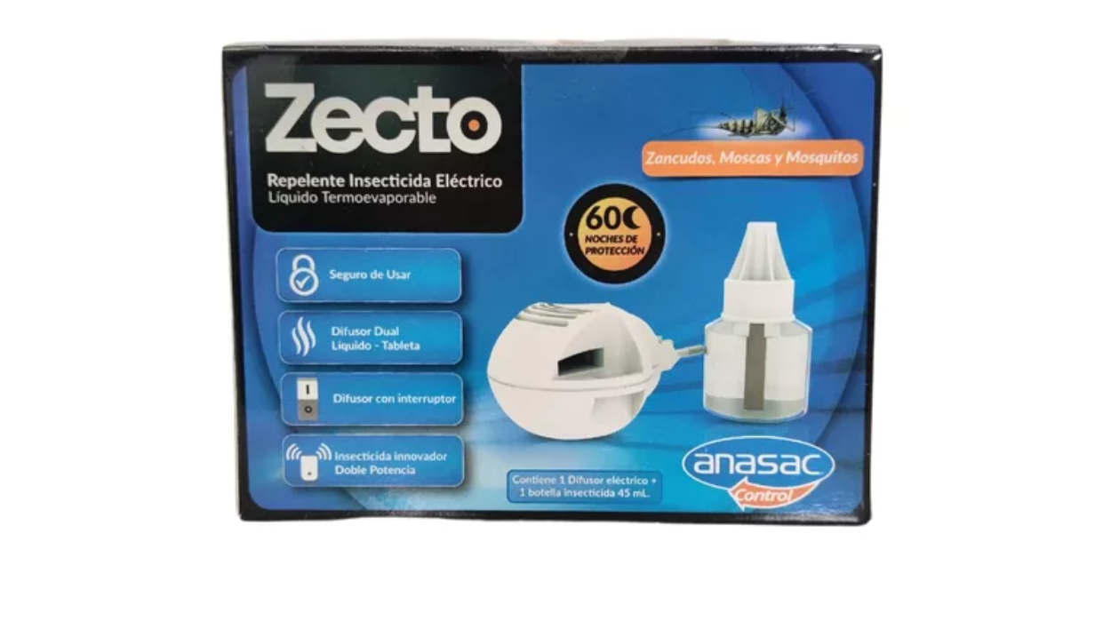 ZECTO INSECTICIDA ELECTRICO LIQUIDO 45 ML + DIFUSOR ANASAC X 1 UNIDAD