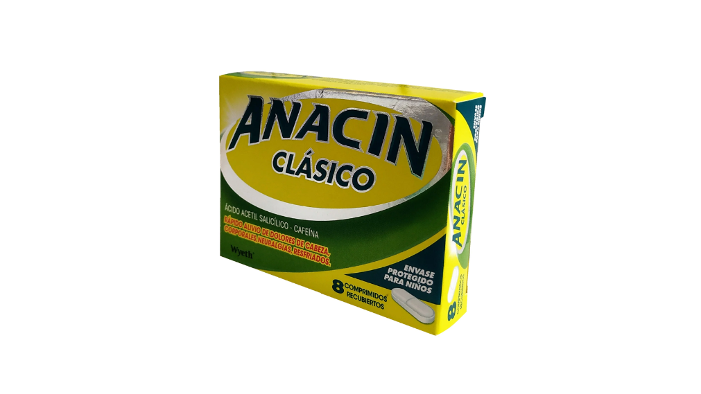 ANACIN CLASICO ACIDO ACETILSALISILICO/ CAFEINA 325/15 MG X 8 COMPRIMIDOS RECUBIERTOS GSK
