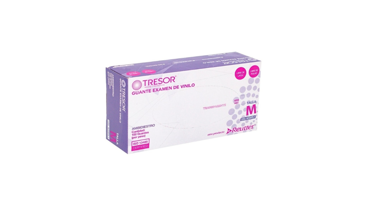 TRESOR GUANTE EXAMEN DE VINILO TALLA M AMBIDIESTRO X 100 GUANTES REUTTER