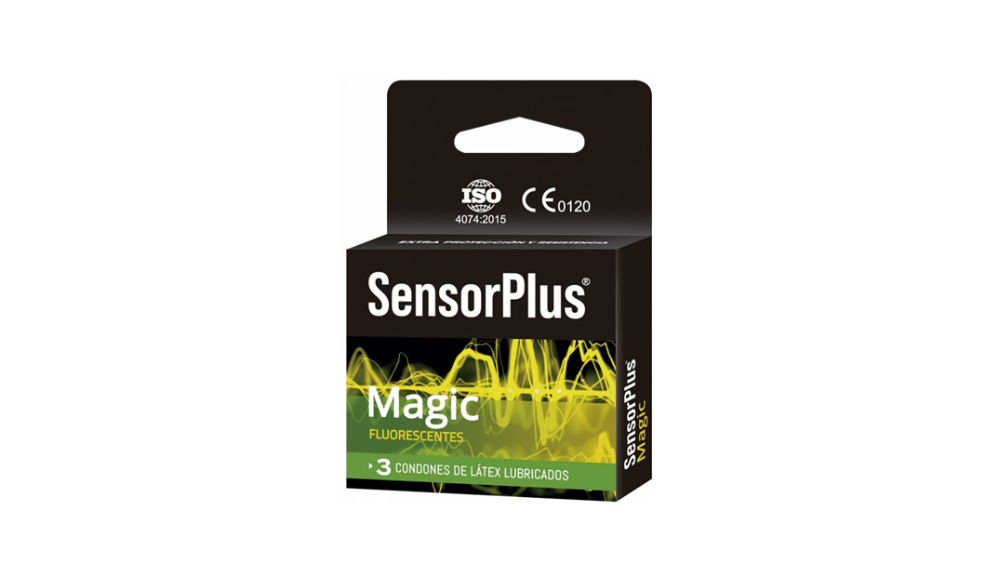 SENSOR PLUS MAGIC FLUORESCENTES X 3 CONDONES DE LATEX LUBRICADOS