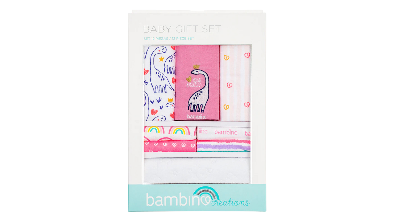 BABY GIFT SET 12 PIEZAS 3 MANTITAS + 8 TOALLITAS + 1 MUDADOR BEBE BAMBINO CREATIONS PACK