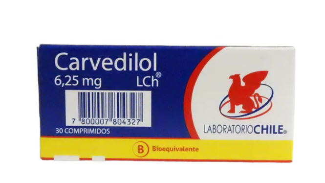 CARVEDILOL 6,25 MG X 30 COMPRIMIDOS LABORATORIO CHILE