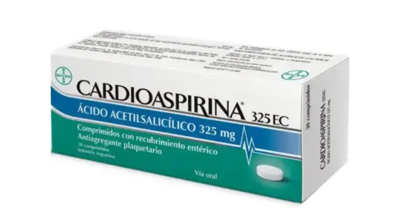 CARDIOASPIRINA 325 EC ACIDO ACETILSALICILICO 325MG X 30 COMPRIMIDOS CON RECUBRIMIENTO ENTERICO ANTIAGREGANTE PLAQUETARIO BAYER