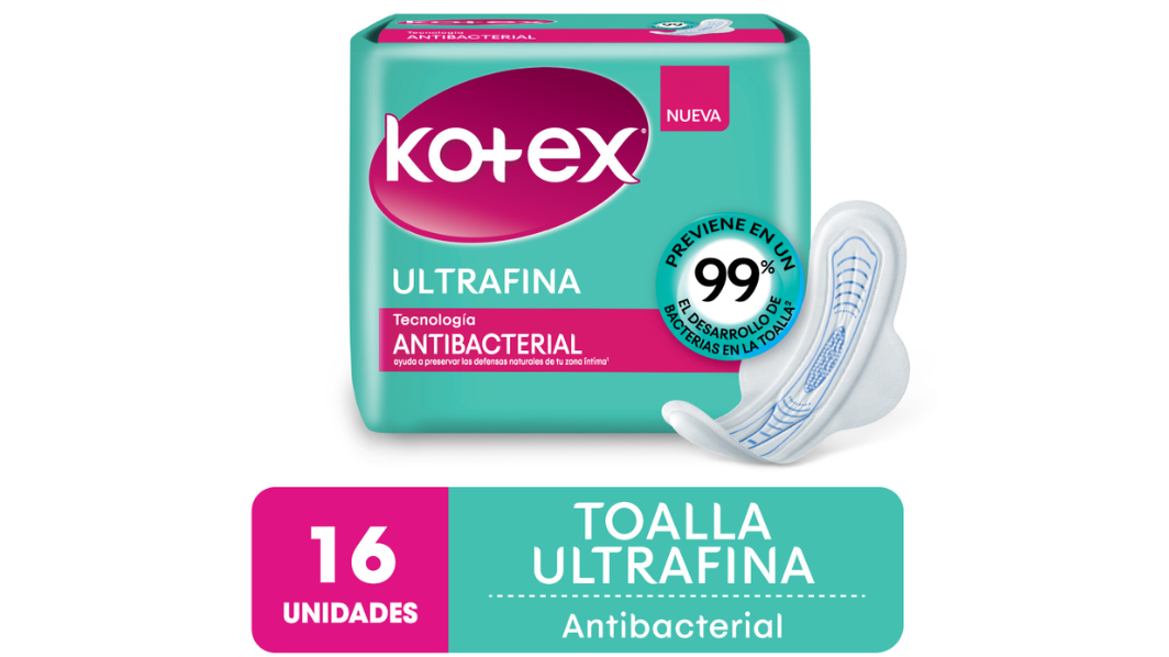 KOTEX TOALLA HIG. ANTIBACTERIAL ULTRAFINA MALLA CON ALAS X 16 UNIDADES