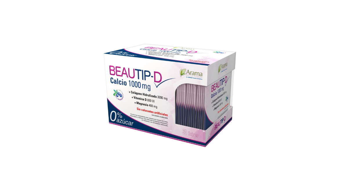 BEAUTIP-D COLAGENO HIDROLIZADO + CALCIO + VITAMINA D + MAGNESIO SUPLEMENTO X 30 SACHETS