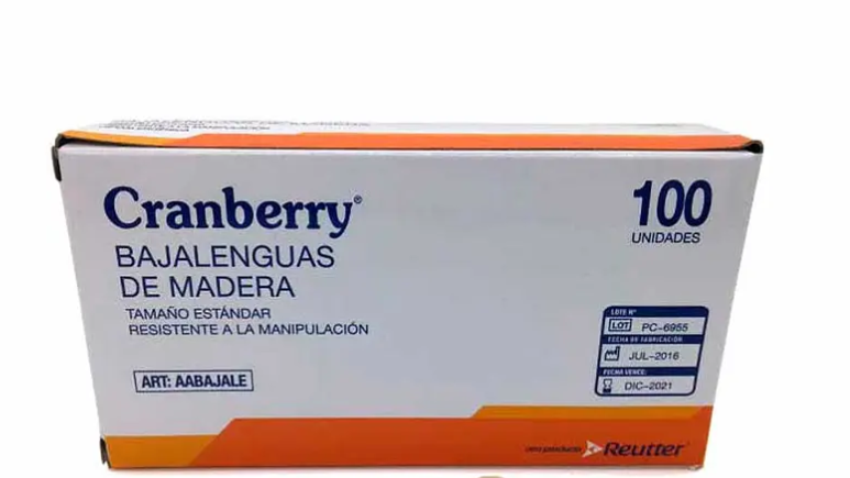 REUTTER CRANBERRY BAJALENGUAS DE MADERA CAJA X 100 UNIDADES