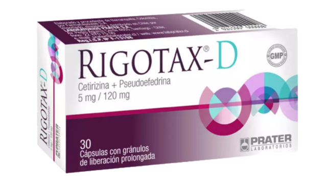 RIGOTAX-D CETIRIZINA + PSEUDOEFEDRINA 5/120 MG X 30 CAPSULAS CON GRANULOS DE LIBERACION PROLONGADA PRATER