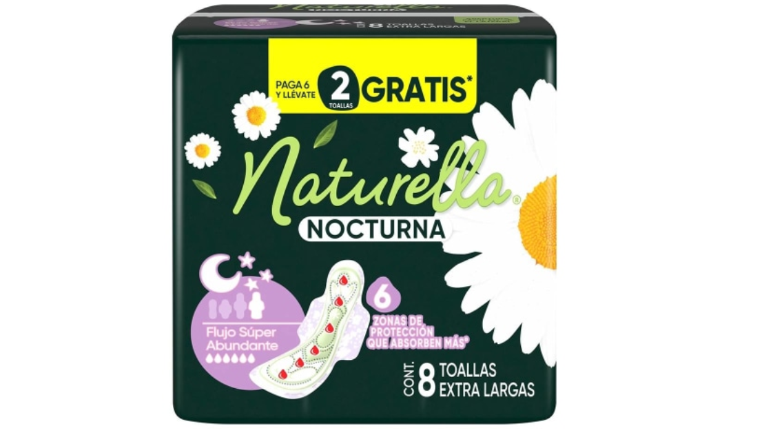 TOALLAS FEMENINAS NATURELLA NOCTURNA CON ALAS 8 UNIDADES