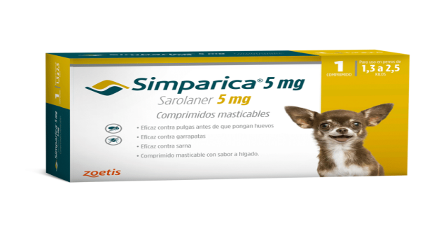 SIMPARICA SAROLANER 5 MG 1.3KG A 2.5KG X 1 COMPRIMIDO MASTICABLE
