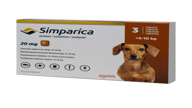 SIMPARICA SAROLANER 20 MG 5KG A 10KG X 3 COMPRIMIDOS MASTICABLES ZOETIS